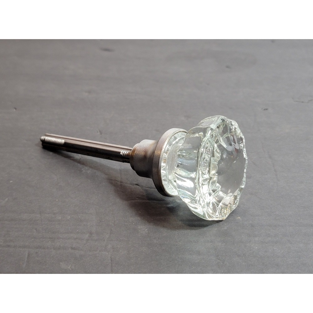 Antique 12 Point Fluted Crystal Glass Door Knob Pewter Base 1920s Reclaimed